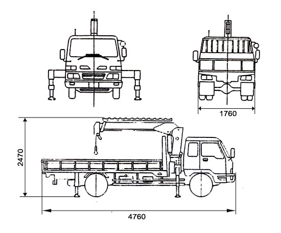 2tクレーン付トラック車輌寸法図 高所作業車のエキスパートレンタル 株式会社スカイワーク京都